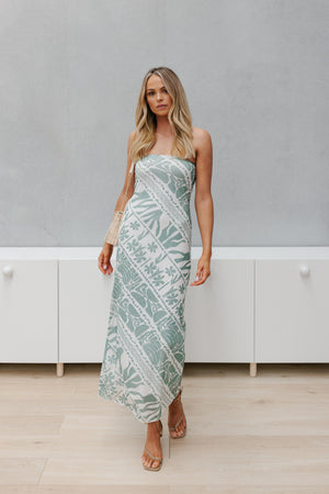 Lennox Dress - White/Sage Print