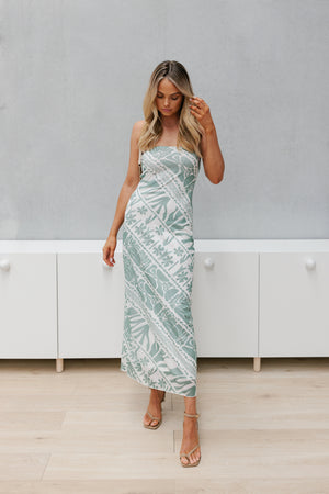 Lennox Dress - White/Sage Print