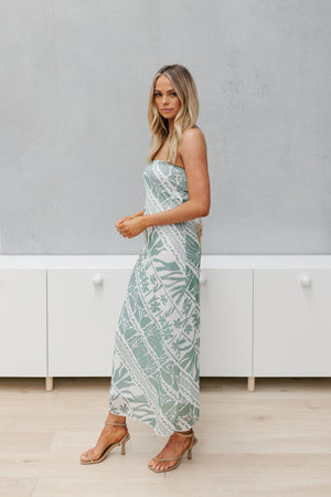 Lennox Dress - White/Sage Print