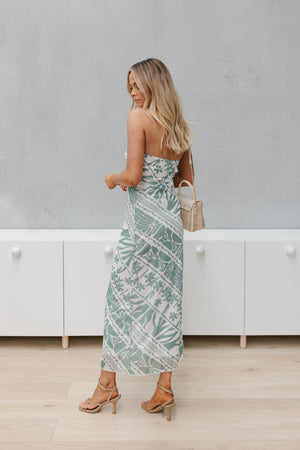 Lennox Dress - White/Sage Print