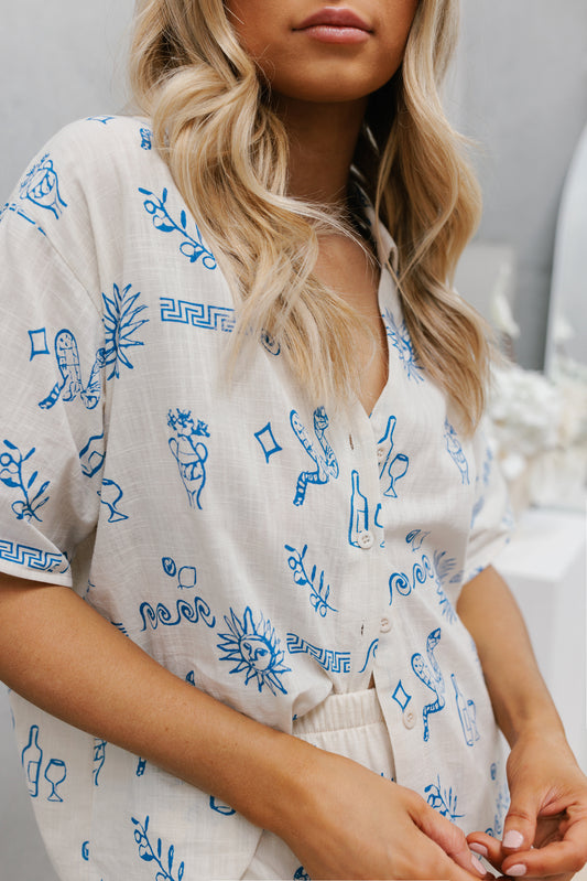 Melina Set - Natural/Blue Print