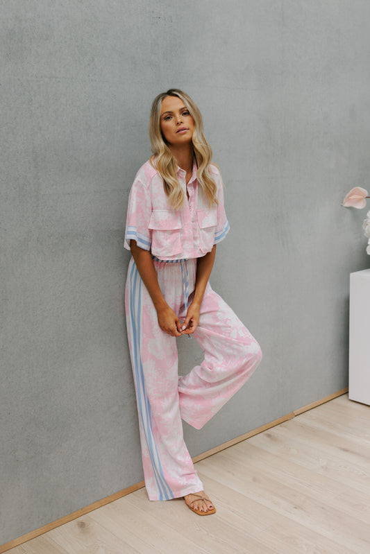 Citta Pants - Pink Floral/Blue Stripe