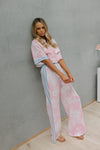 Esimio Cropped Shirt - Pink Floral/Blue Stripe