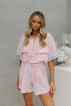 Esimio Cropped Shirt - Pink Floral/Blue Stripe