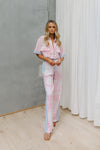 Esimio Cropped Shirt - Pink Floral/Blue Stripe