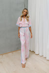 Esimio Cropped Shirt - Pink Floral/Blue Stripe