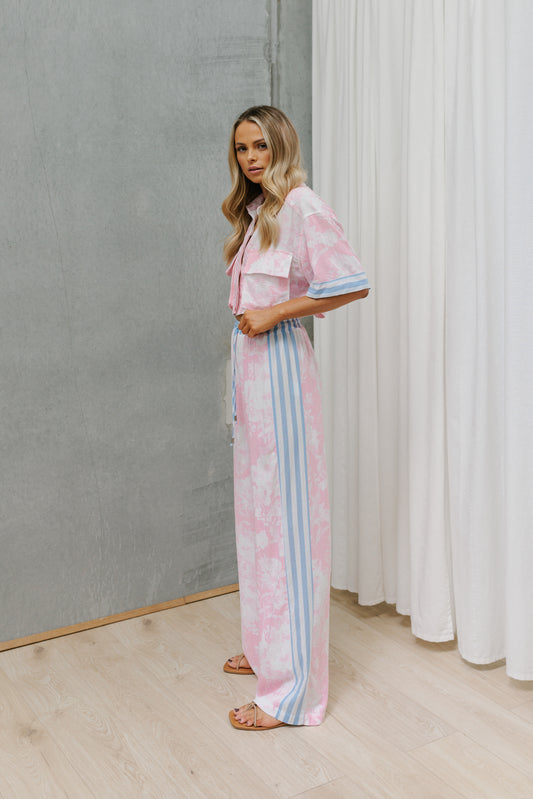 Citta Pants - Pink Floral/Blue Stripe
