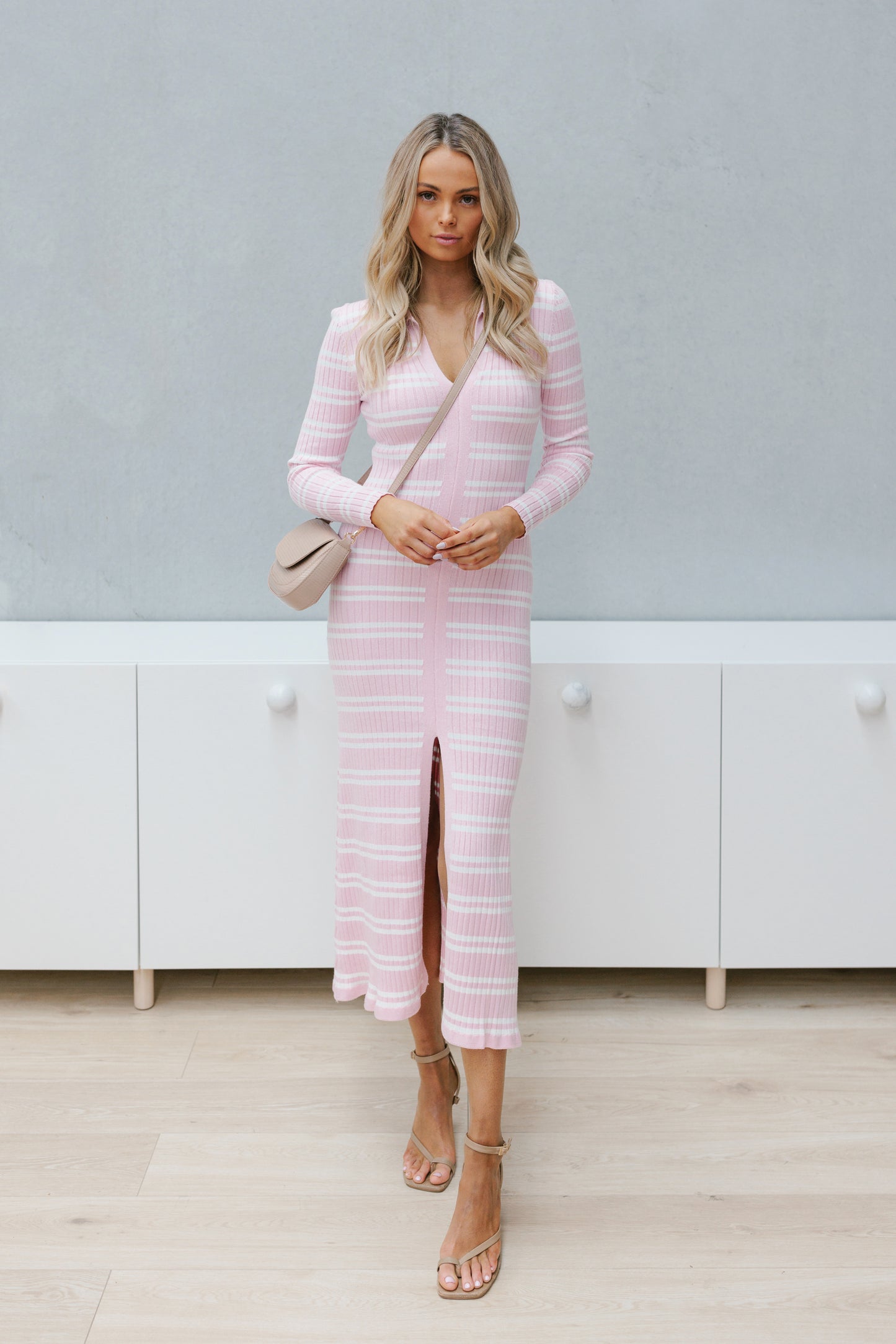 Sasha Dress - Baby Pink/White Stripe