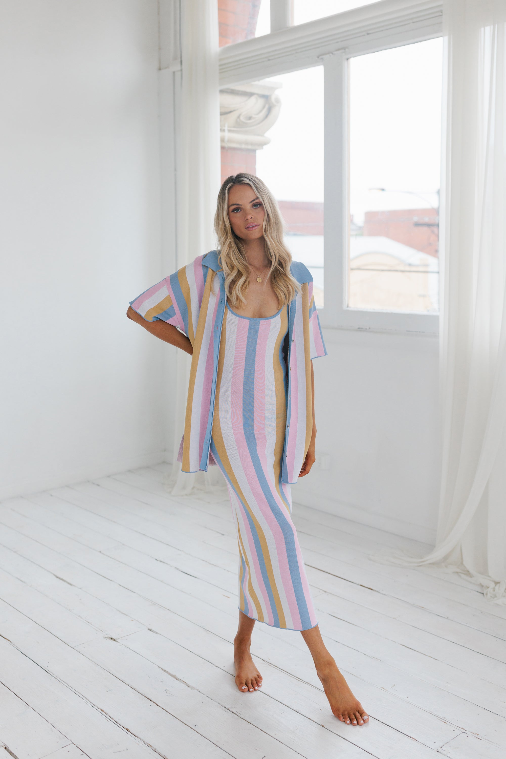 Turin Midi Dress - Pastel Stripe Knit