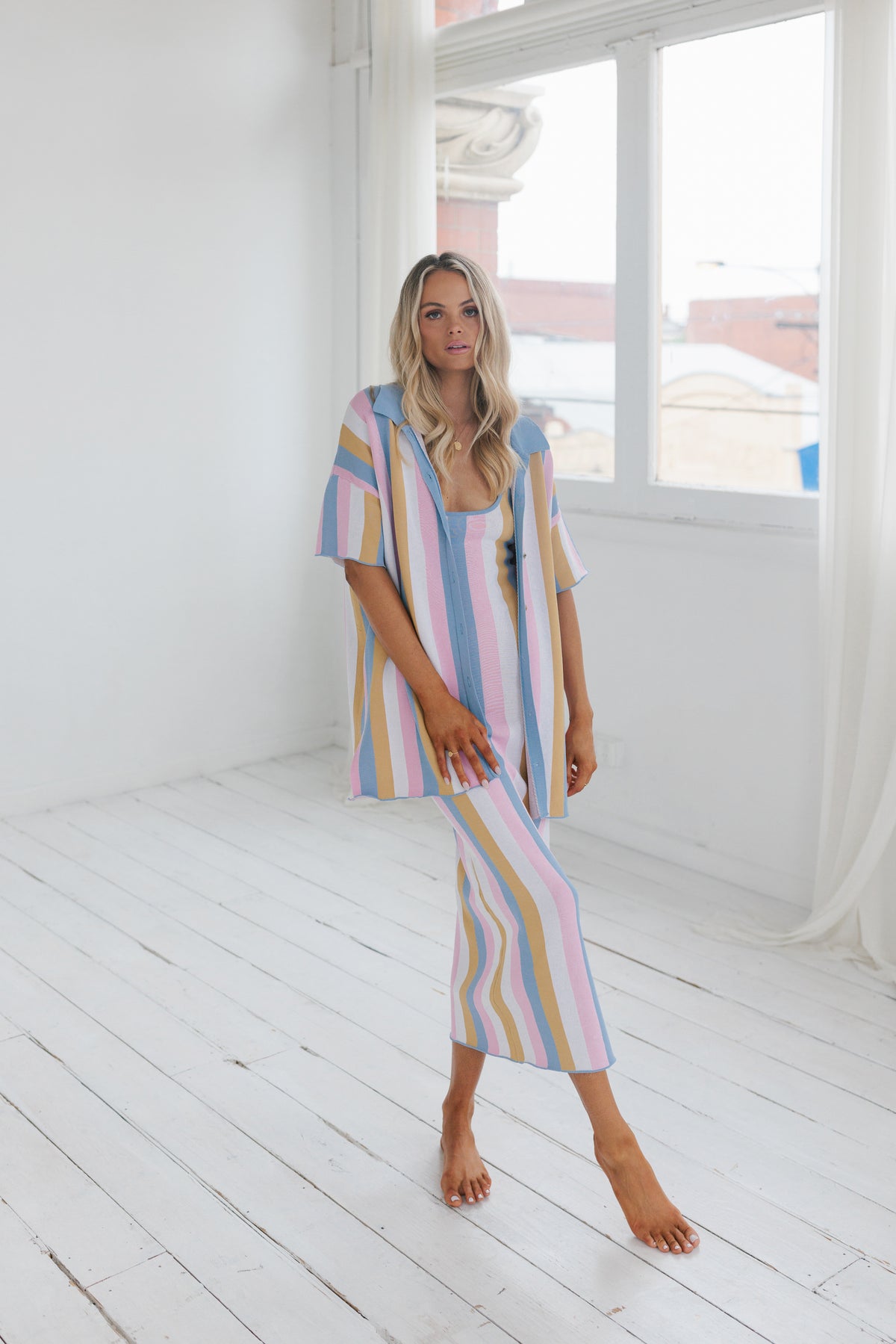 Turin Midi Dress - Pastel Stripe Knit