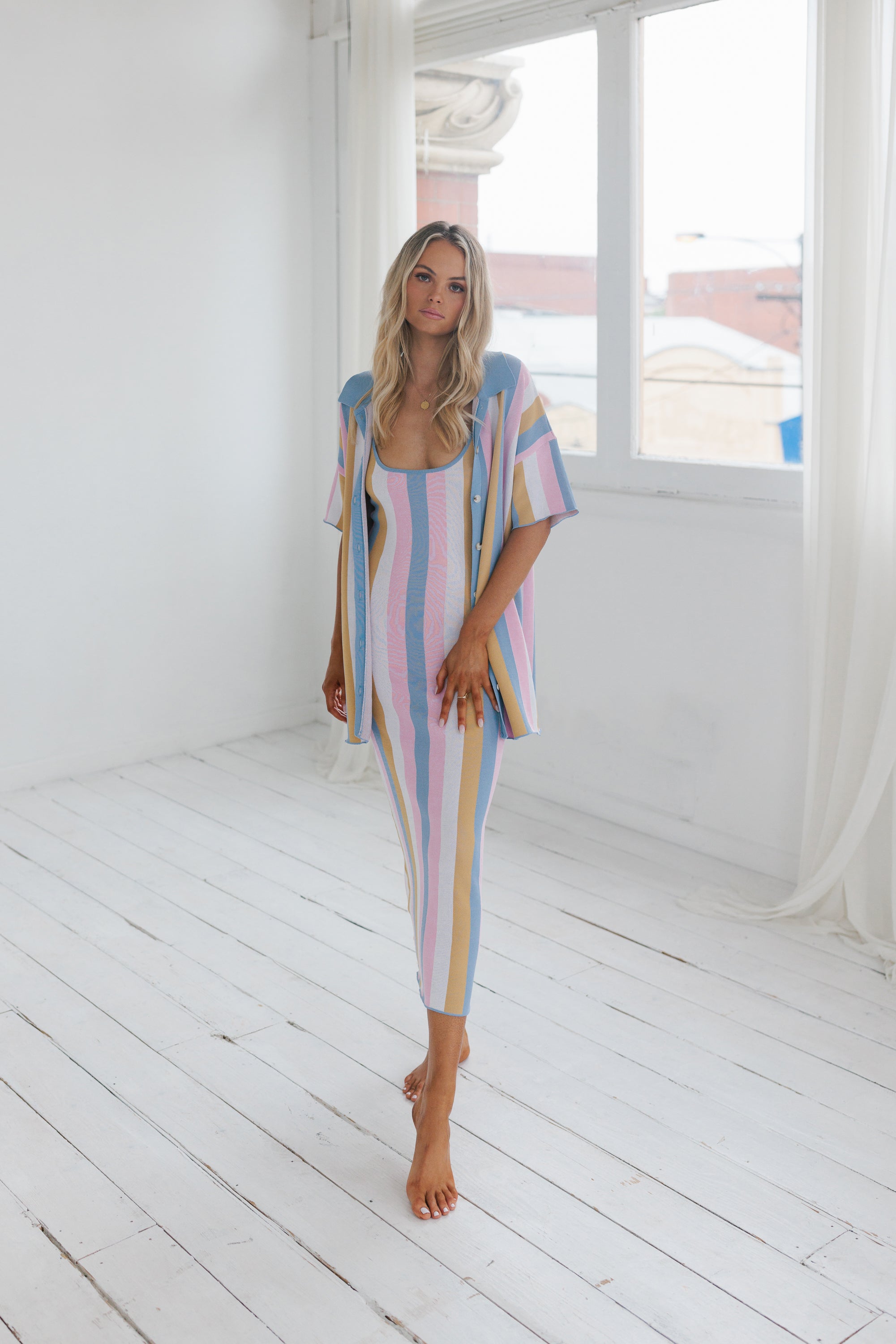 Turin Midi Dress - Pastel Stripe Knit