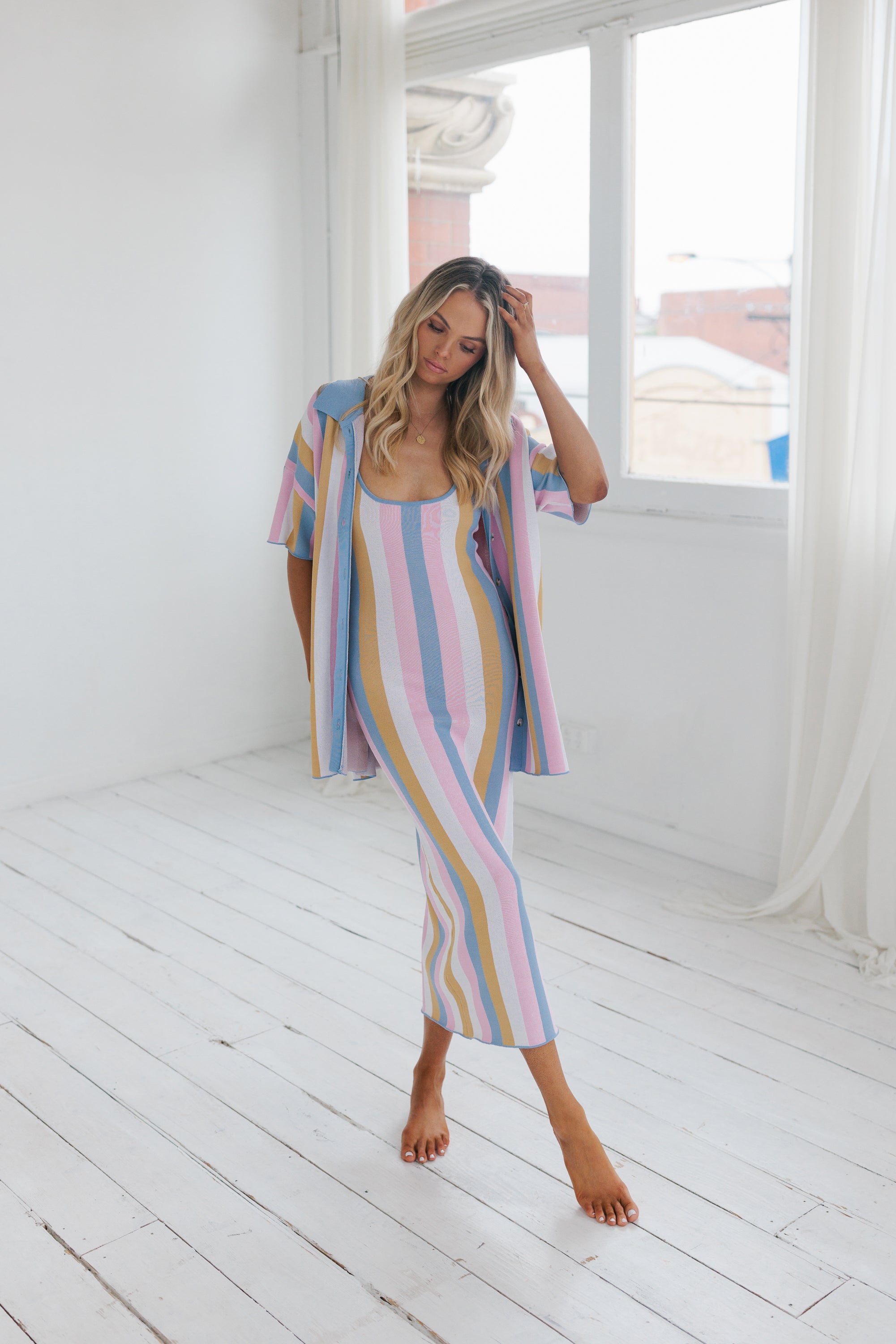 Pastel striped 2024 maxi dress