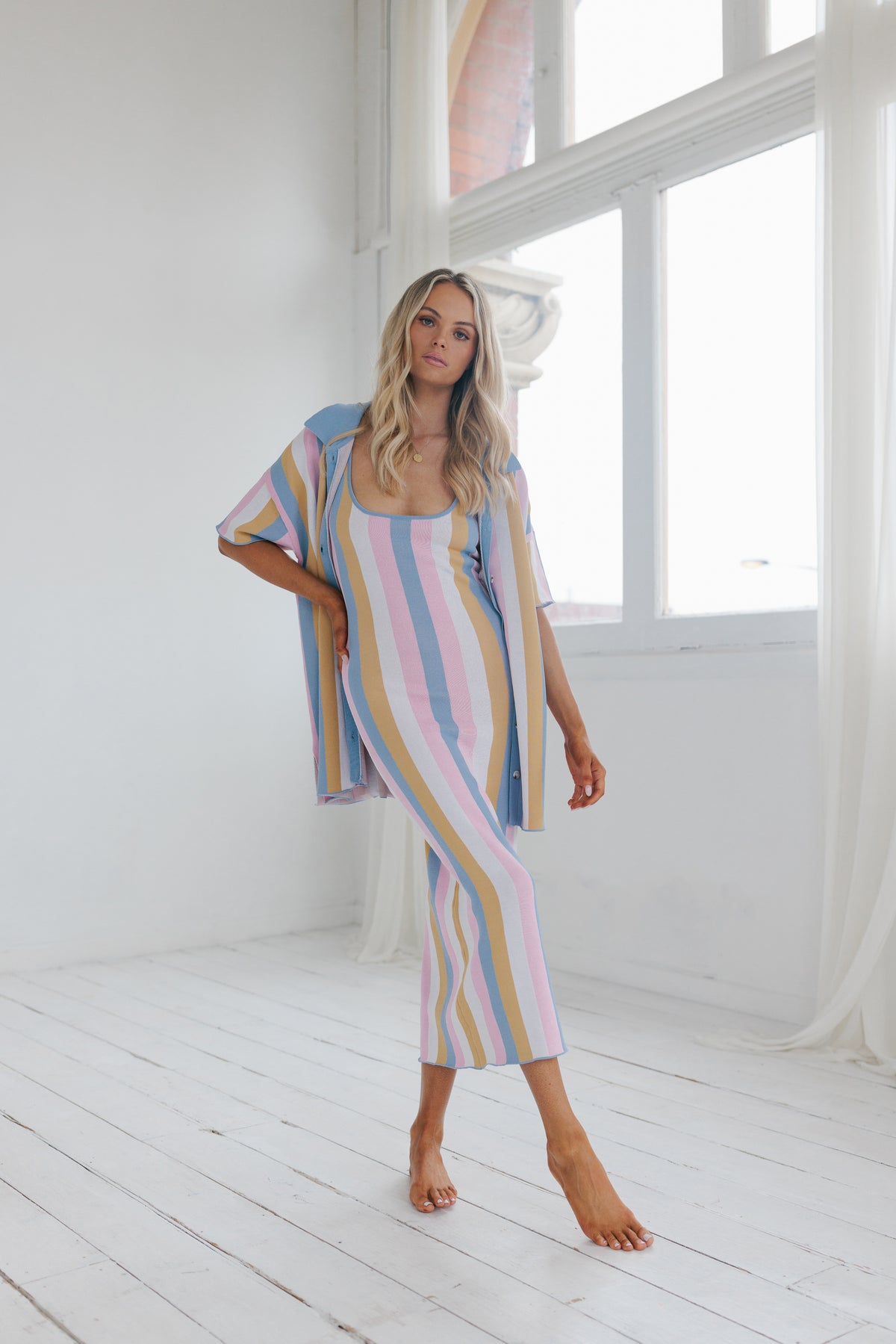 Turin Midi Dress - Pastel Stripe Knit