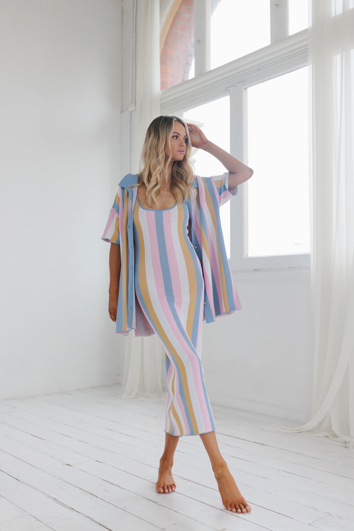 Turin Midi Dress - Pastel Stripe Knit