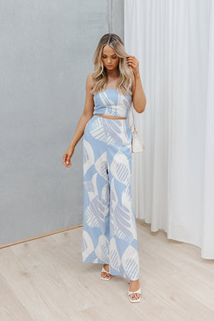 Walha Set - Ivory/Blue Fan Print