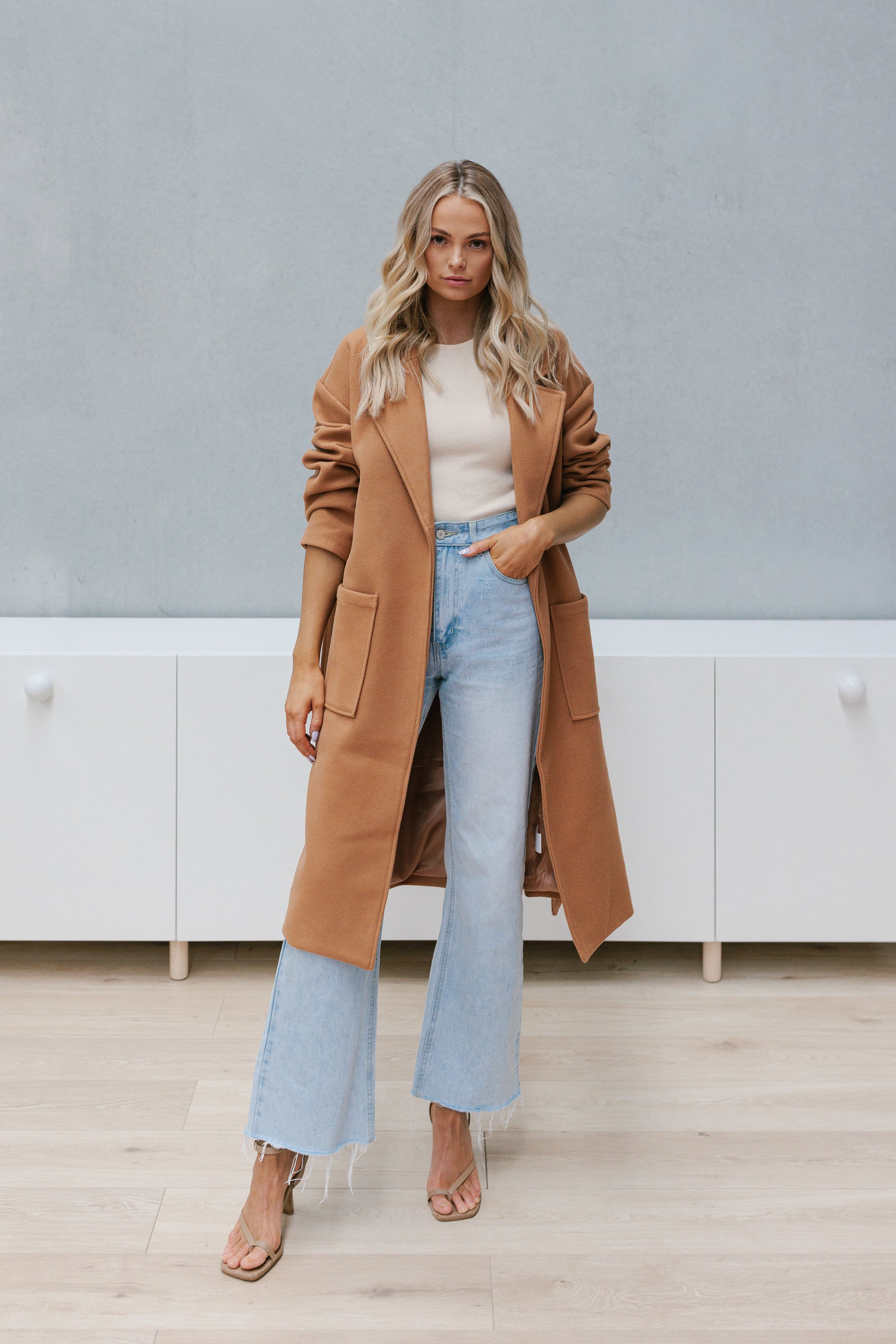 Long discount tan overcoat