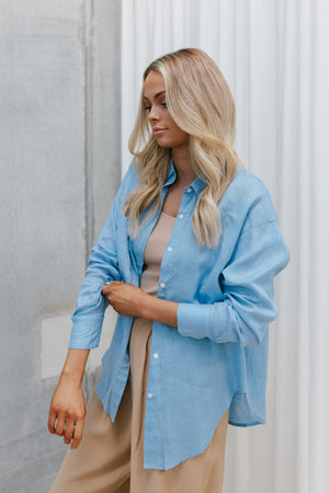 Zinah Shirt - Blue Linen