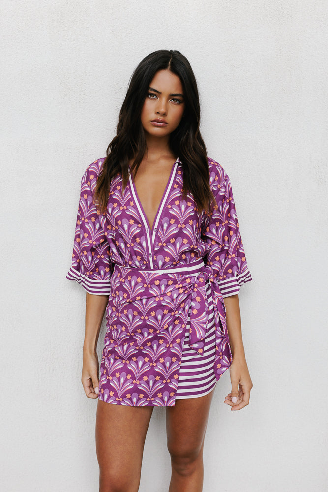 Monet Skirt Bloom Plum Print