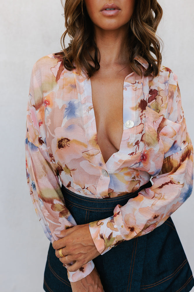 Naomie Shirt - Blush Watercolour Floral