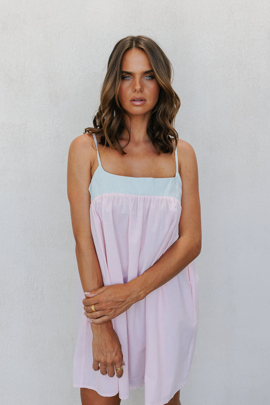 Narnee Dress - Pink/Mint Stripe