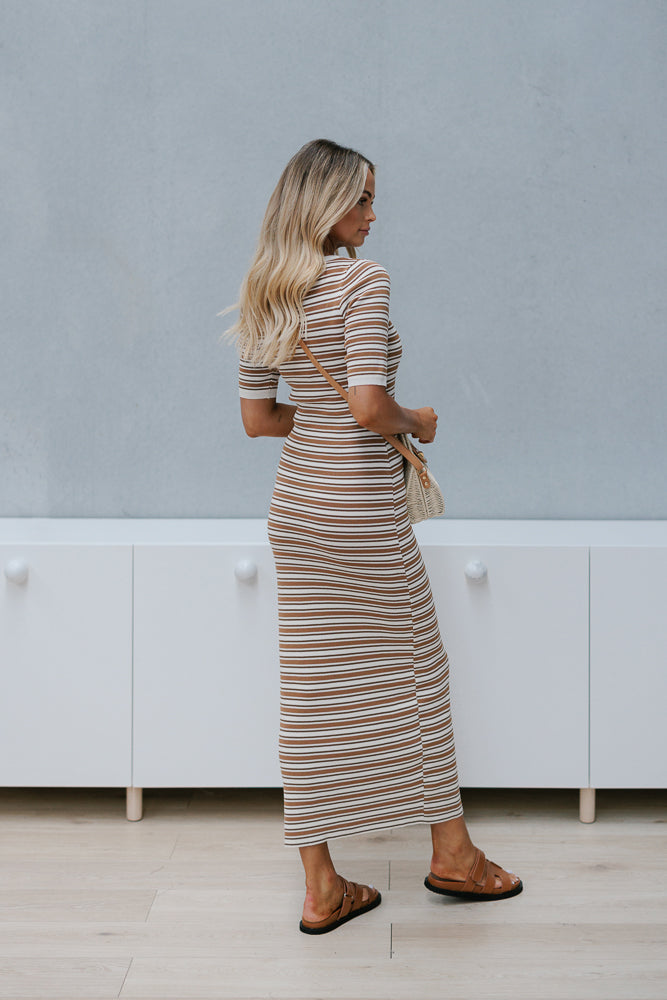 PRE ORDER EARLY MARCH - Shelby Dress - Latte Stripe