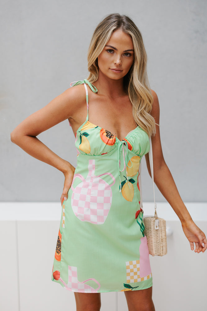 Amara Dress - Lime Papaya Print