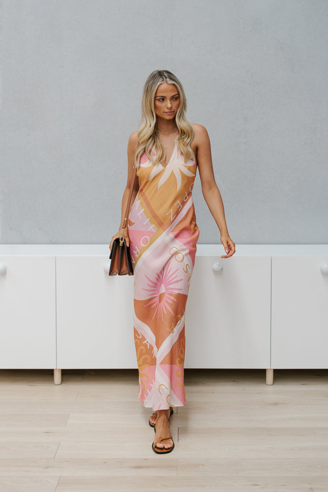 Abigail Dress - Pink/Tan Print