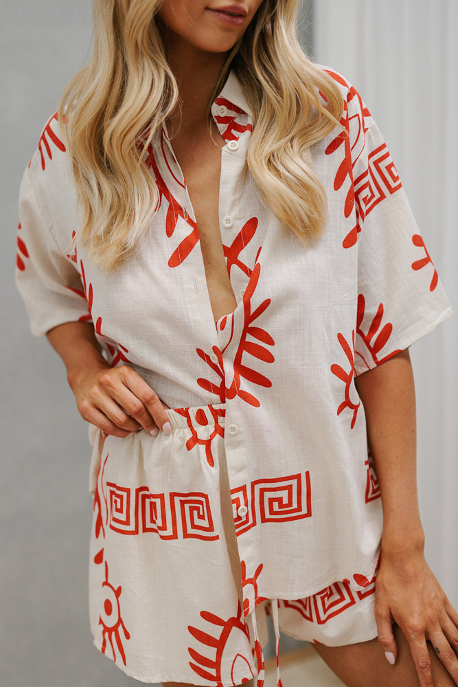 Hestia Set - Beige/Red Aztec Eye Print