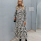 Noelle Dress - Cream/Black Geometric