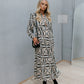 Noelle Dress - Cream/Black Geometric