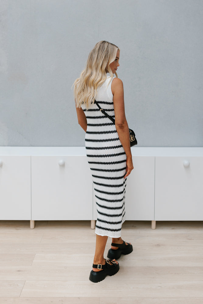 Odelia Dress - White/Black Stripe