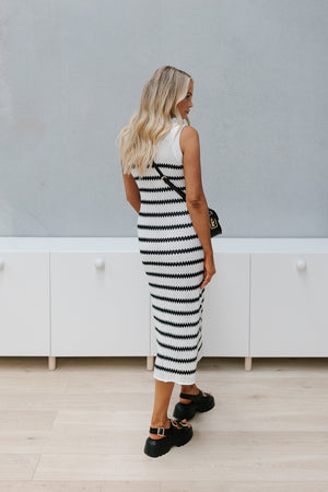 Odelia Dress - White/Black Stripe