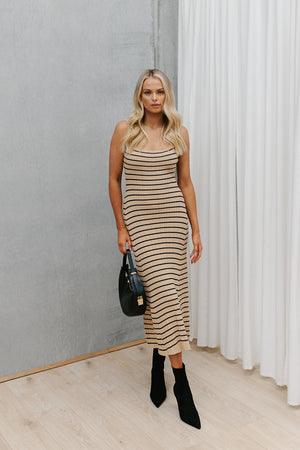 Ozias Dress - Beige/Black Stripe