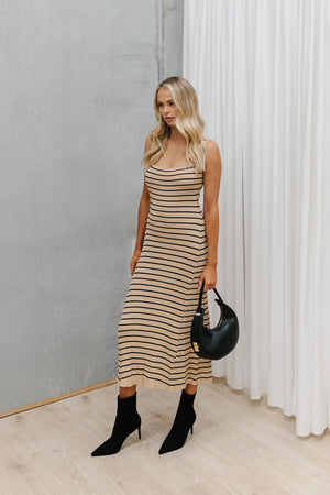 Ozias Dress - Beige/Black Stripe