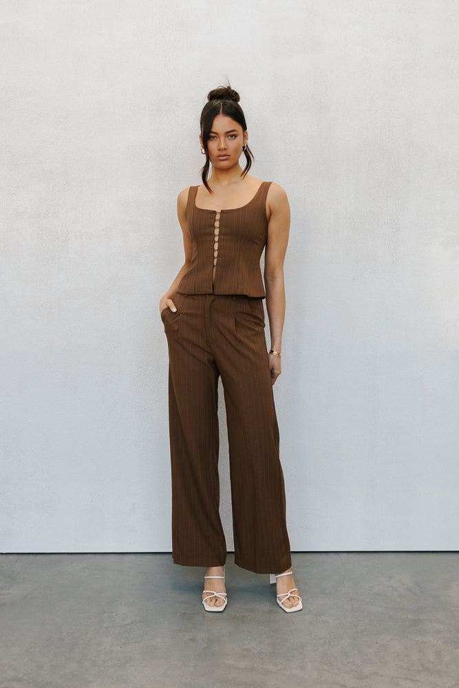Amie Top Chocolate Pinstripe