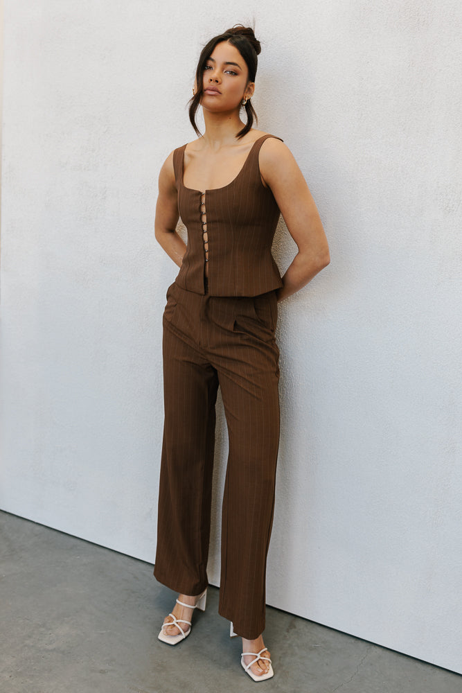 Amie Top Chocolate Pinstripe