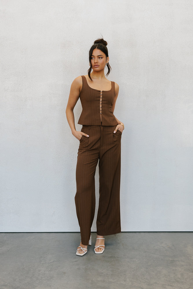 Amie Top Chocolate Pinstripe