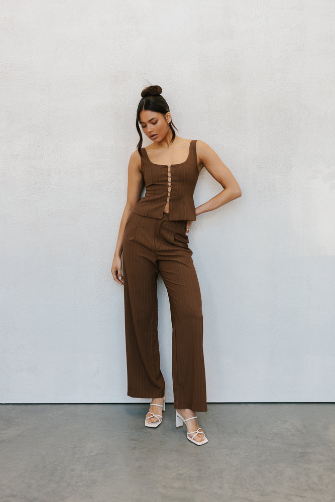 Amie Top Chocolate Pinstripe
