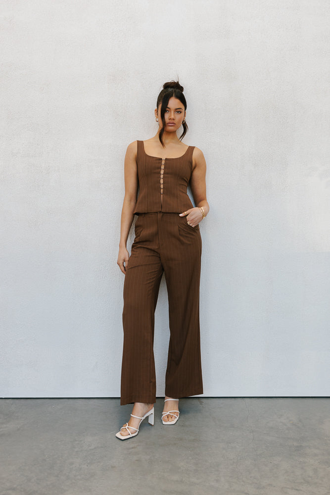 Amie Top Chocolate Pinstripe