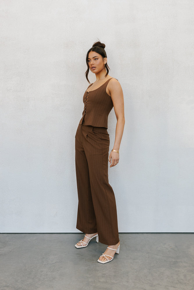 Amie Top Chocolate Pinstripe