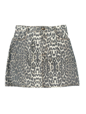 Drew Mini Skirt - Light Leopard Print Denim
