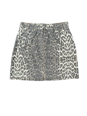 Drew Mini Skirt - Light Leopard Print Denim