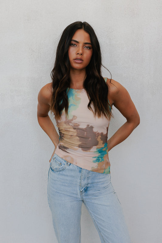 Daycie Top - Beige/Teal Mist Mesh