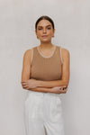 Ullie Top - Taupe/White