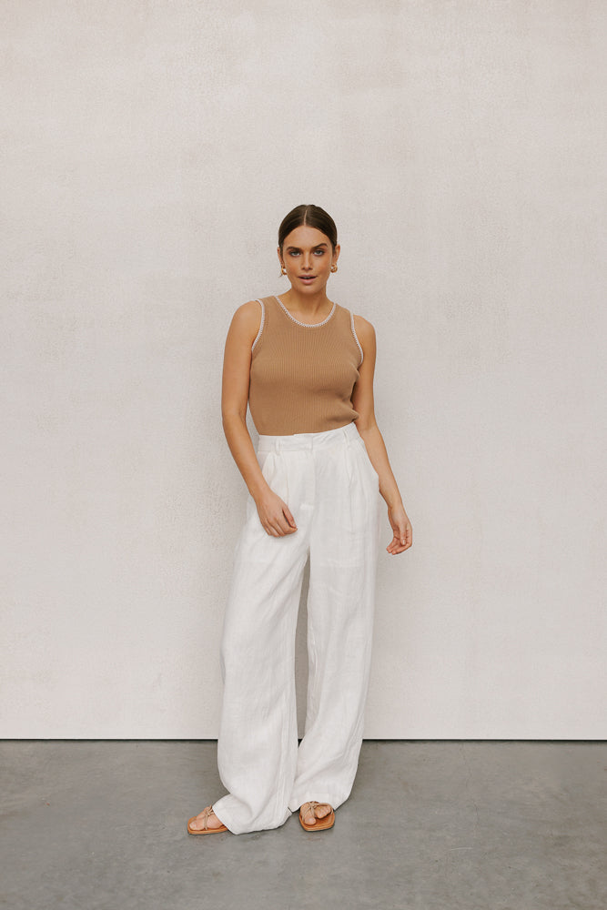 Ullie Top - Taupe/White