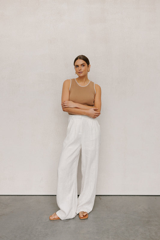 Ullie Top - Taupe/White