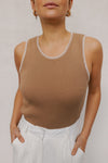 Ullie Top - Taupe/White