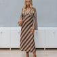 Queenie Dress - Beige/Brown Stripe