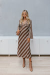 Queenie Dress - Beige/Brown Stripe