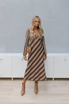 Queenie Dress - Beige/Brown Stripe